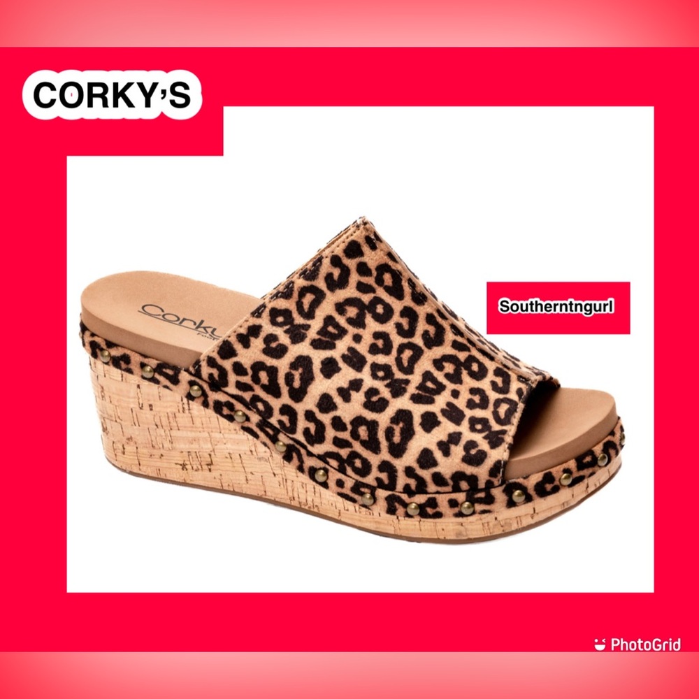 NWT  CORKY’S   “ Hissy Fit “ Leopard wedges Sandals Platforms, Heels